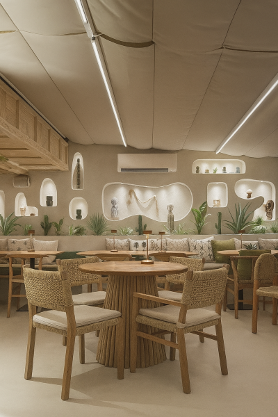 Application Béton Ciré sol et murs dans un restaurant a Sainte-Maxime Var Golfe de Saint-Trope